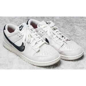 Nike Dunk Low SE White Black Suede Glitter Sneakers Womens Size 10 HQ3502-100